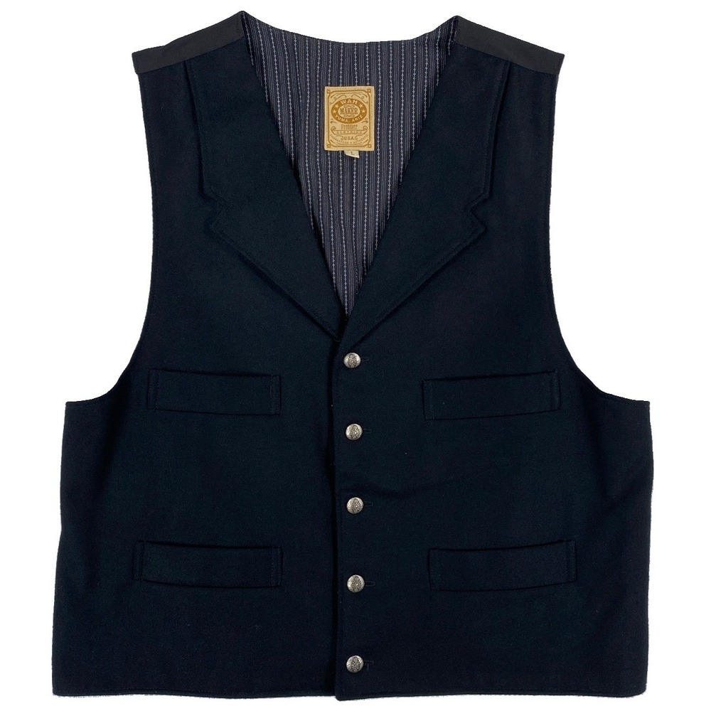 WAH Maker True Frontier Wool Vest Men's Large Black USA Made